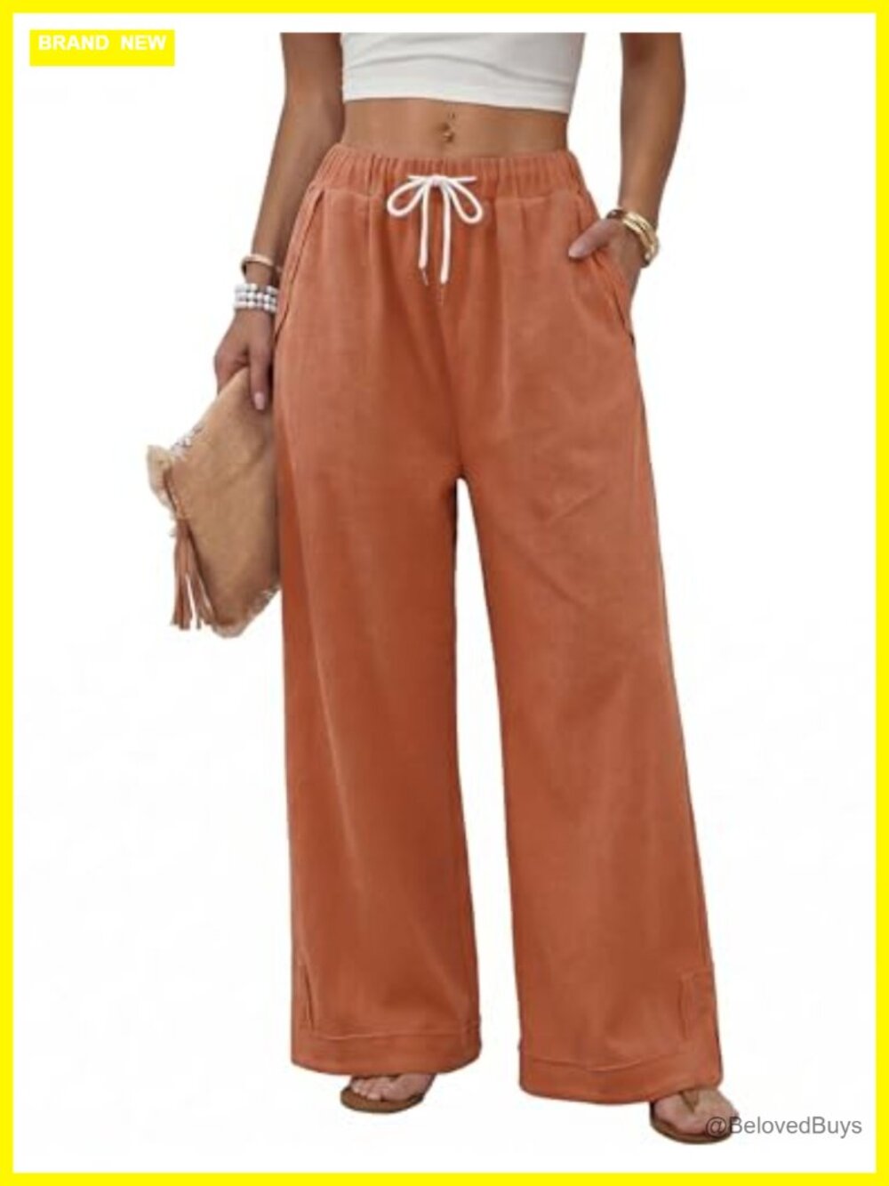 Wide Leg Palazzo Lounge Pants Drawstring Elastic Waist Pockets